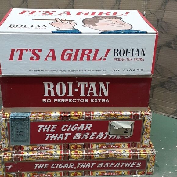 Vintage set of 4 Roi-Tan cigar boxes including "It's A Girl". - Picture 10 of 10